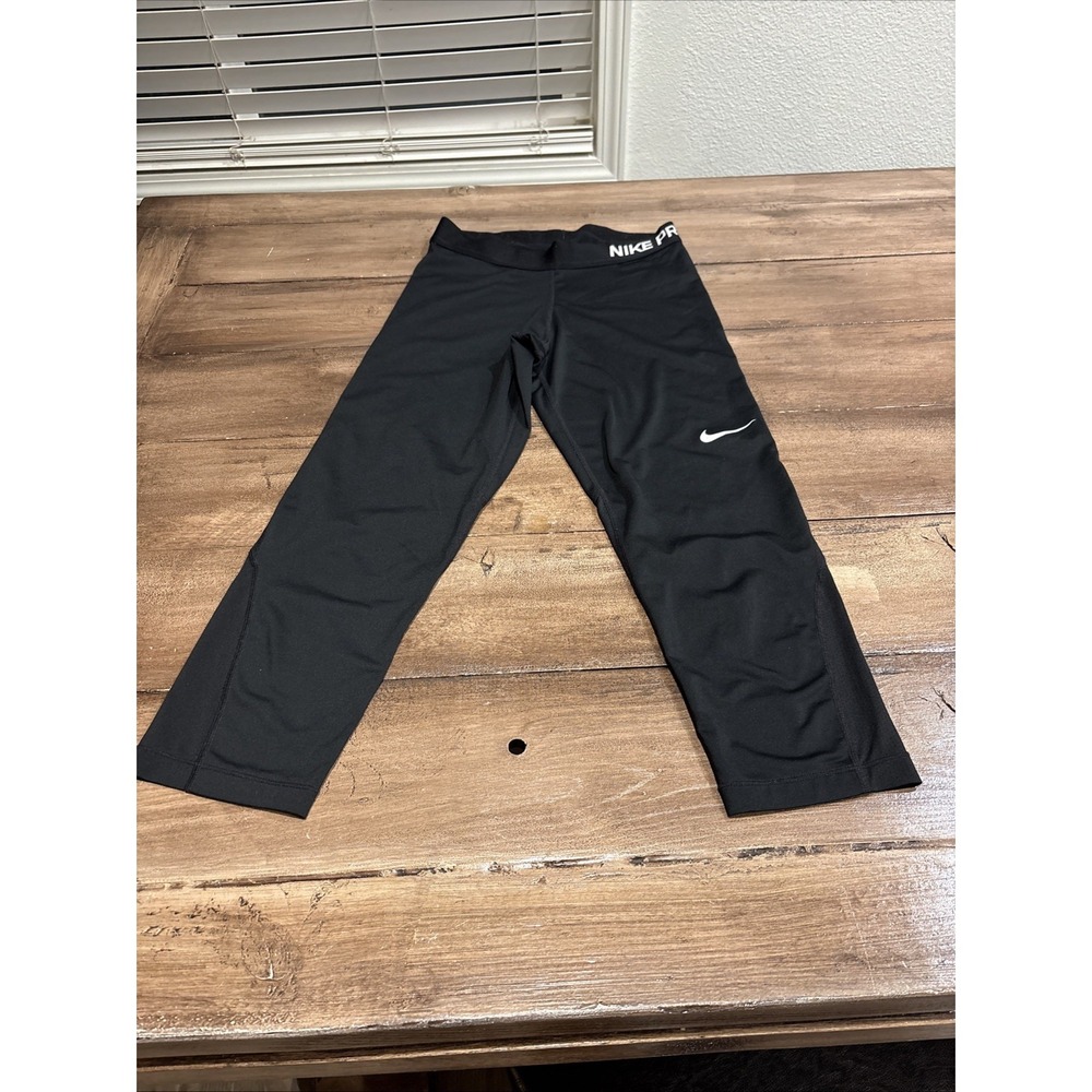 Nike Pro Womens Leggings Size M Black Activewear Compression Elastic Waist Logo